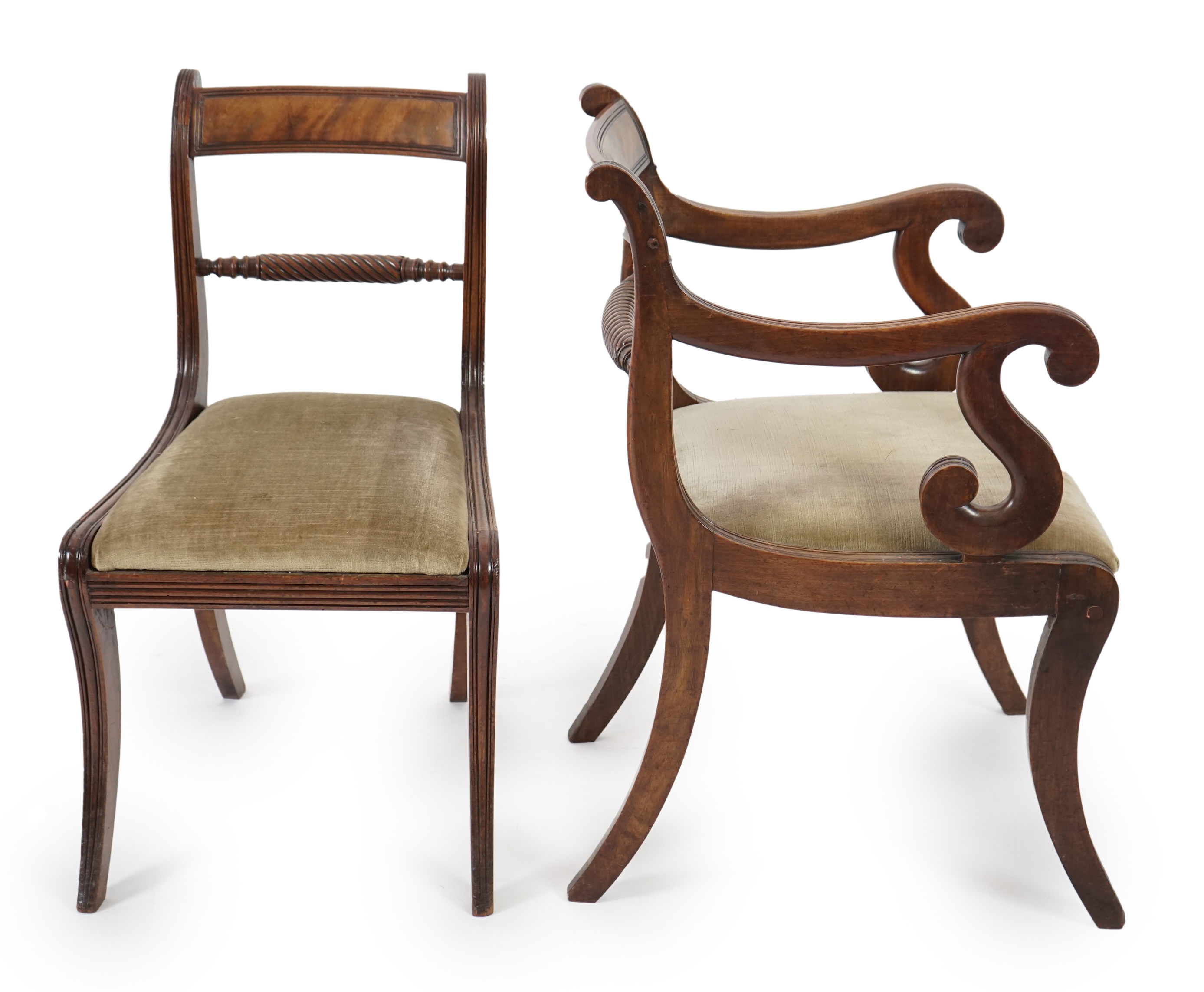 A set of ten Regency mahogany dining chairs, including a pair of carvers